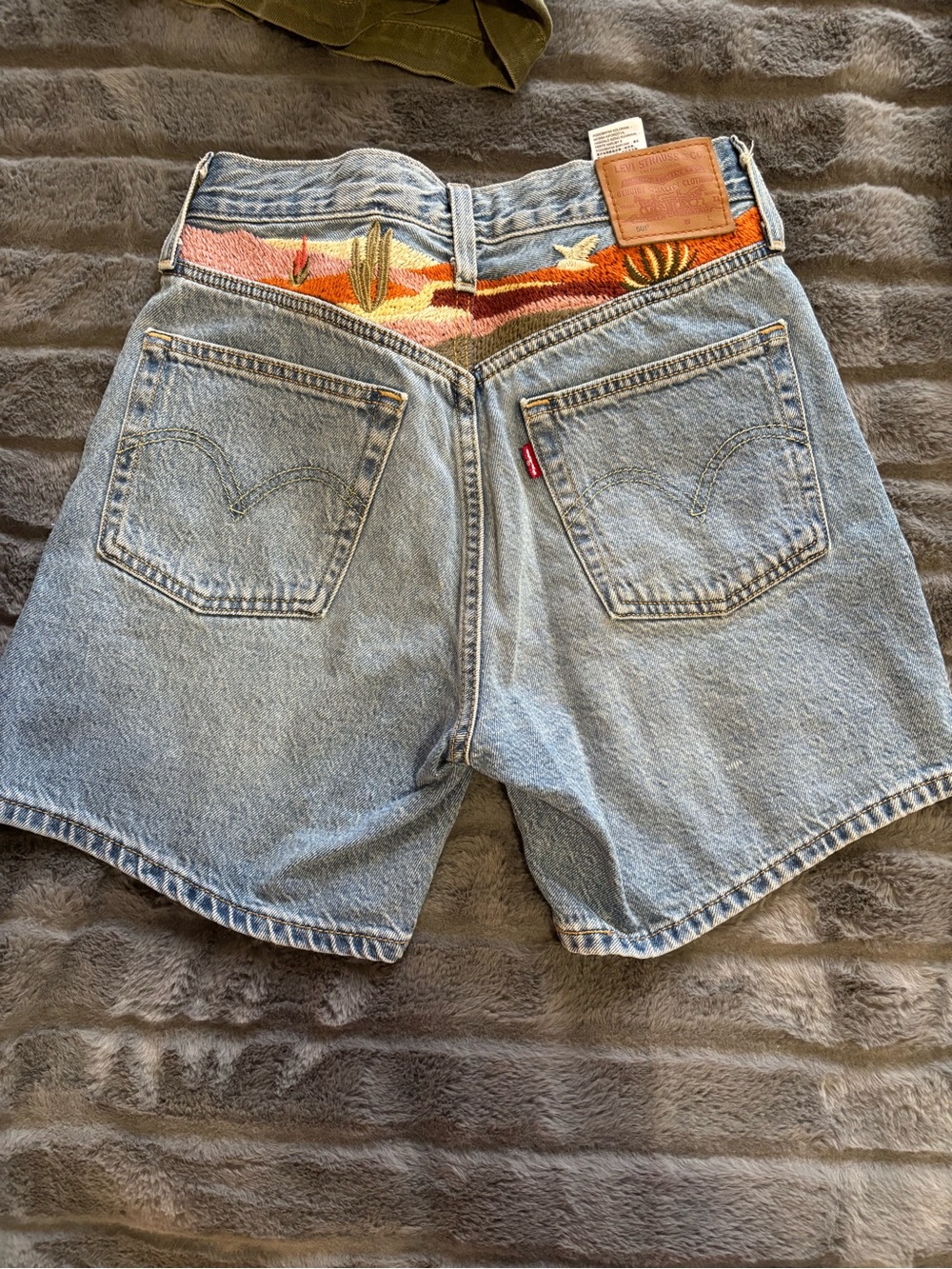 Levi's Light Blue Denim Jean Shorts with Multicolor Embroidered Waistband